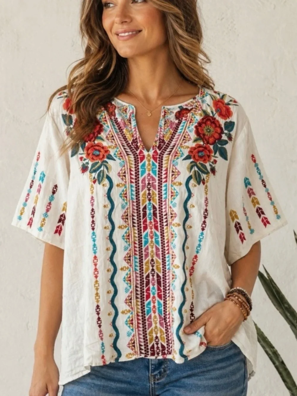 NWT Johnny Was Ornella Flutter Sleeve Blouse 100% Linen - Picture 1 of 10